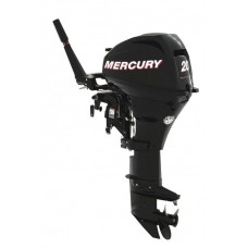 Лодочный мотор «Mercury F20ELPT» с дейдвудом 508 мм, электрическим запуском, дистанционным управлением, и электрогидравлической системой изменения угла наклона.