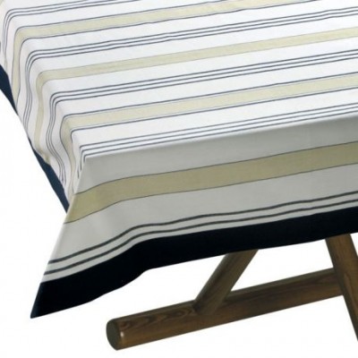 Скатерть хлопковая, белая с бежевым и синим, 115х100 см