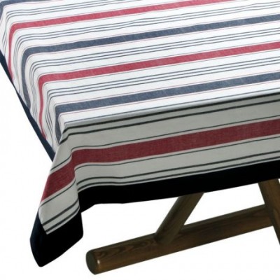 Скатерть хлопковая, белая с красным и синим, 220х155 см