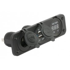 Гнездо прикуривателя + два зарядных гнезда USB с вольтметром