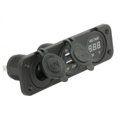 Гнездо прикуривателя + два зарядных гнезда USB с вольтметром